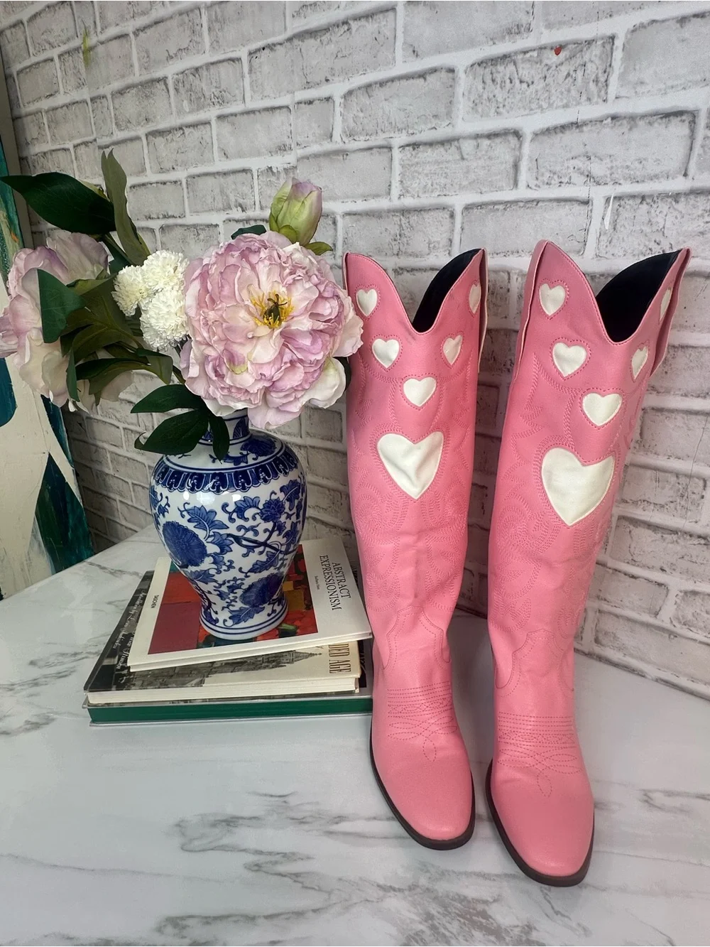 Pink Heart Western Cowboy Boots Barbiecore Festival Cowgirl 39 *Read descr